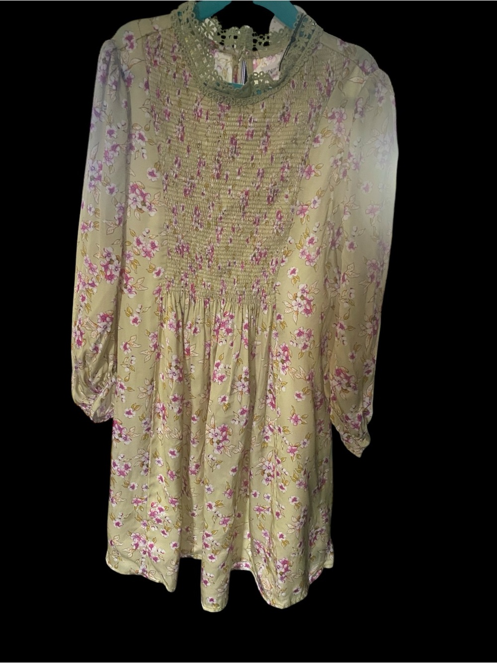 Zara Girls Sage Green Floral Smocked Lace Collar Dress Size 9 NWT